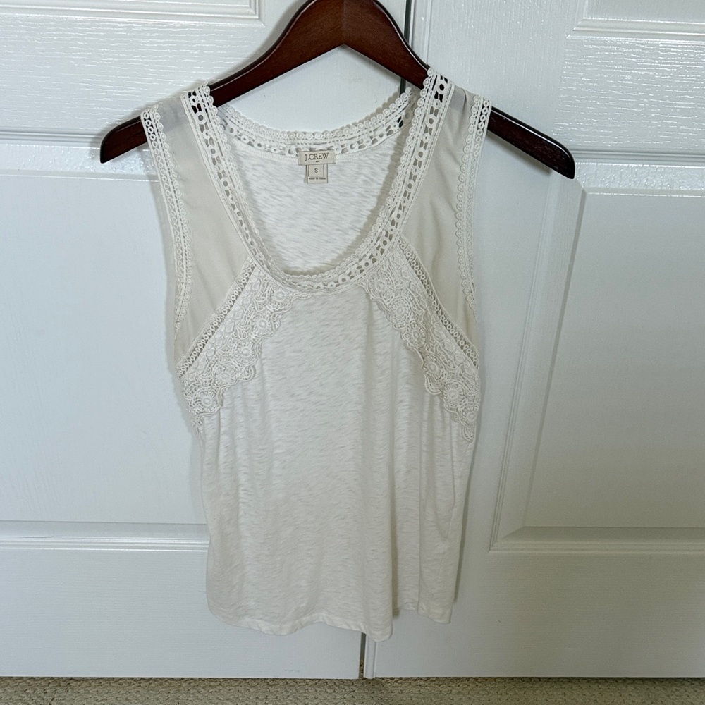 J. Crew Factory White Lace Detail Tank Top